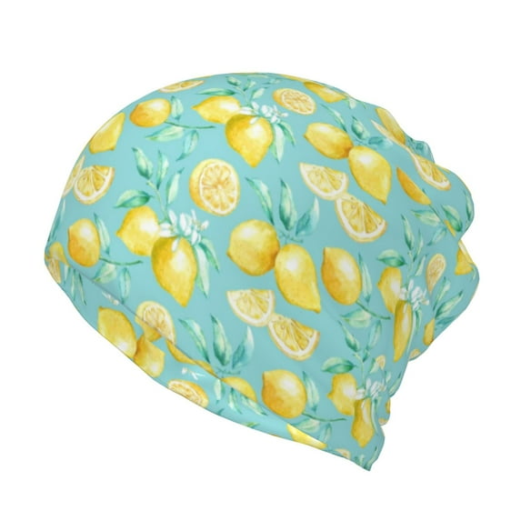 Yiaed Yellow Lemon Print Multifunction Beanie Hats for Women Men Slouchy Knit Beanie Hat Winter Hat Scarf Stretch Skull Cap