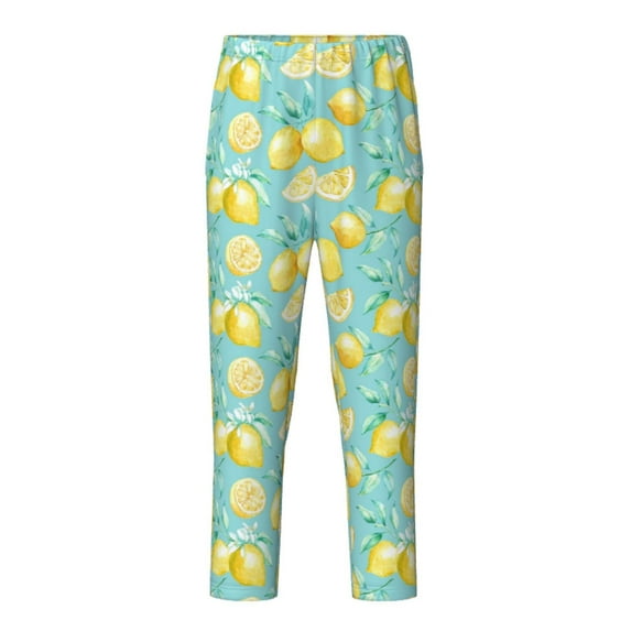 Yiaed Yellow Lemon Print Teenagers' Lounge Pants, Loose PJ Bottoms, Long Pajama Pants for Men-Small