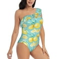 thumbnail image 1 of Yiaed Yellow Lemon Print Women One Piece Swimsuits Tummy Control One Shoulder Bathing Suits Pattern Ruffle Swimwear-Large, 1 of 8
