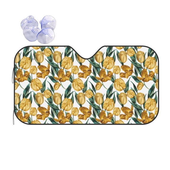 Yiaed Yellow Tulips Print Car Windshield Sunshade Front Auto Car Front Window Sun Shade Foldable Sun Visor Shield Cover Auto Accessories for Sedan SUV Truck-Small