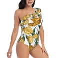 thumbnail image 1 of Yiaed Yellow Tulips Print Women One Piece Swimsuits Tummy Control One Shoulder Bathing Suits Pattern Ruffle Swimwear-Small, 1 of 8