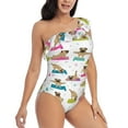 thumbnail image 1 of Yiaed Yoga Dogs Poses Print Women One Piece Swimsuits Tummy Control One Shoulder Bathing Suits Pattern Ruffle Swimwear-X-Large, 1 of 8