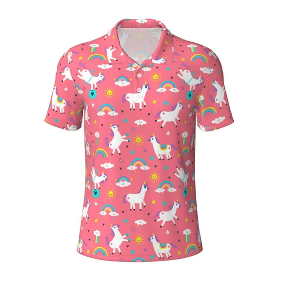 Yiaed Yoga UnicornPrint Men's Short Sleeve Polo Shirt,Golf Polo for Men Three-Button Golf Shirt Athletic Casual Collared T-Shirt- X-Large