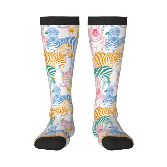 Yiaed Zebra Colourful Print Great elasticity Adult Stockings Sports socks for Men and Women