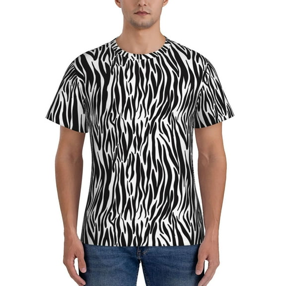Yiaed Zebra Print Mens Short Sleeve Tight Fit T-Shirt, Crewneck Casual Tee-XX-Large
