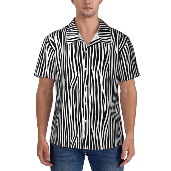 Yiaed Zebra Skin Print Hawaiian Shirt for Men Short Sleeve Button Down Shirts Beach Shirts for Men-Large