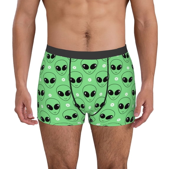 Yiaed alien cartoons Print Men's Soft Cotton Boxer Shorts Breathable Boxers Underwear Moisture-Wicking Underwear Stretch Boxer Briefs for Man-Large