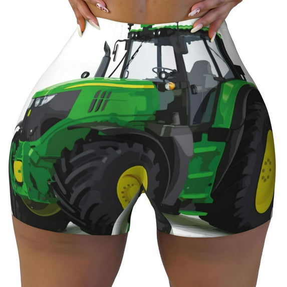 Yiaed big farm tractor Print Women's Athletic Shorts Running Shorts Sporty Short High Waisted Elastic Workout Shorts for Yoga Gym Running & Sports -X-Large