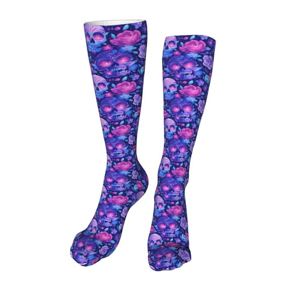 Yiaed blue Skull purple flower1 Print Great elasticity Adult Stockings Sports socks for Men and Women-One Size