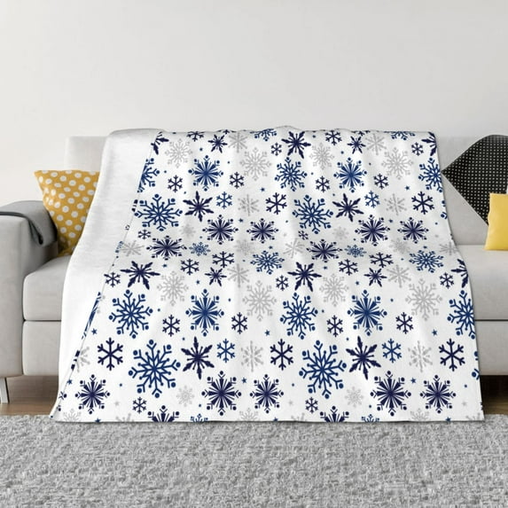 Yiaed blue Snowflake Prints Print Blanket Throw Blanket Soft Cozy Flannel Blanket for Home Bed Sofa Couch Chair-80"x60"