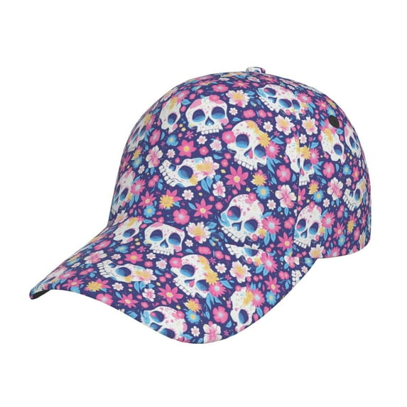 Yiaed blue flower Skull colorful Print Cap Adjustable Size for Running Workouts and Outdoor Activities All Seasons