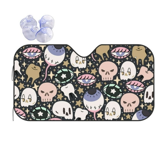 Yiaed cartoon cute Skull star Print Car Windshield Sunshade Front Auto Car Front Window Sun Shade Foldable Sun Visor Shield Cover Auto Accessories for Sedan SUV Truck-Medium