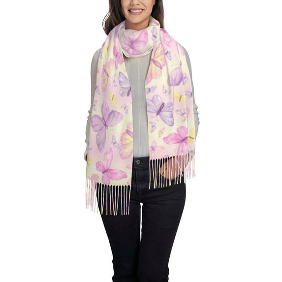 Yiaed colorful Butterflies Print Warm Long Scarves Winter Scarfs Big Scarf Oversized Scarf Tassel Soft Fall Winter Thick Scarf Warm Shawl