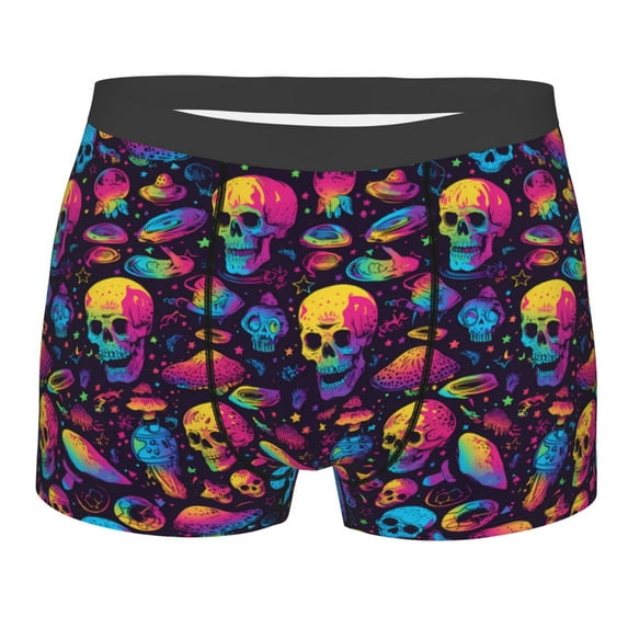 Yiaed colorful Skull Retro Print Men's Soft Cotton Boxer Shorts Breathable Boxers Underwear Moisture-Wicking Underwear Stretch Boxer Briefs for Man-Large