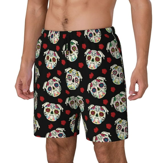 Yiaed colorful Skull dog flower Print Mens Swim Trunks Bathing Suit Compression Liner Beach Swim Shorts Swimwear Quick Dry Zipper Pocket No-Chafing Board Short-XX-Large