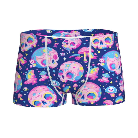Yiaed colorful Skull mushroom rainbow Print Boys' Boxer Briefs Cotton Casual Stretch Comfort Boys Boxers - Kids Boxer Briefs Underwear for Boys (6-18)-Medium