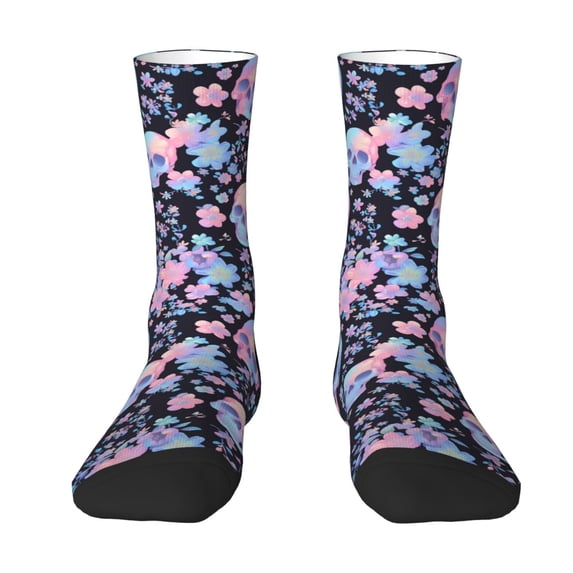 Yiaed cool Skull flower Print Great elasticity Crew Socks Sports socks for Men and Women