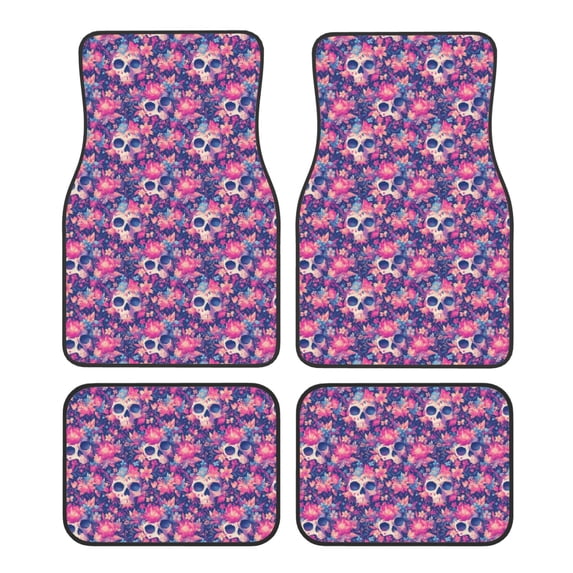 Yiaed cool Skull flower colorful Print Carpet Floor Mats for Cars, Auto Accessories Front & Rear Car Floor Mats Car Floor Foot Mat Sets of 4 Pieces