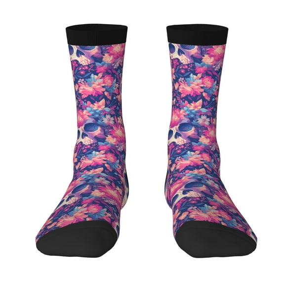 Yiaed cool Skull flower colorful Print Great elasticity Crew Socks Sports socks for Men and Women