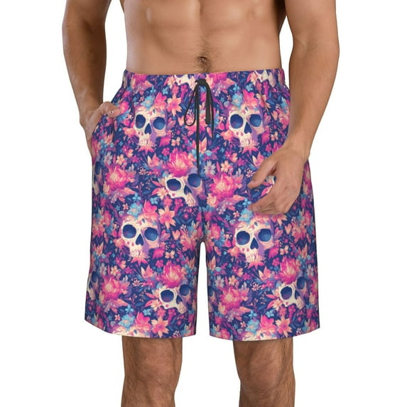Yiaed cool Skull flower colorful Print Men's Swim Trunks with Lining Quick Dry Sports Shorts Beach Shorts Boardshorts-Medium