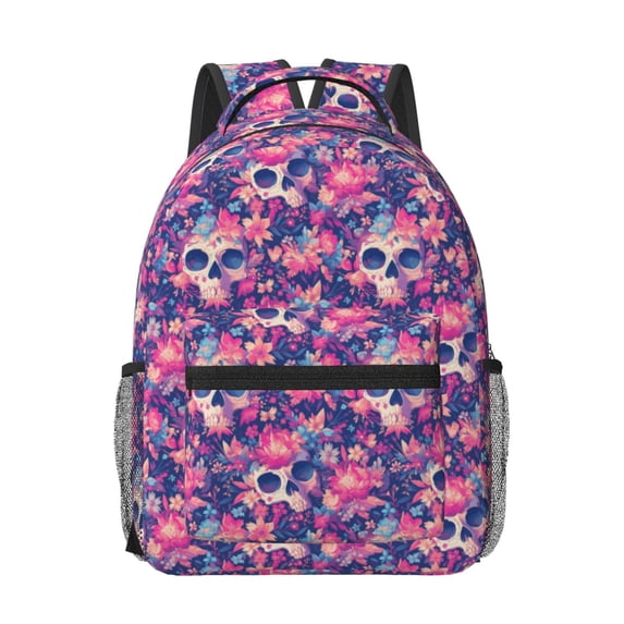 Yiaed cool Skull flower colorful Print School Backpack College Backpack Daypacks for Students High School Spacious and Durable Daypack for Work and Travel-One Size
