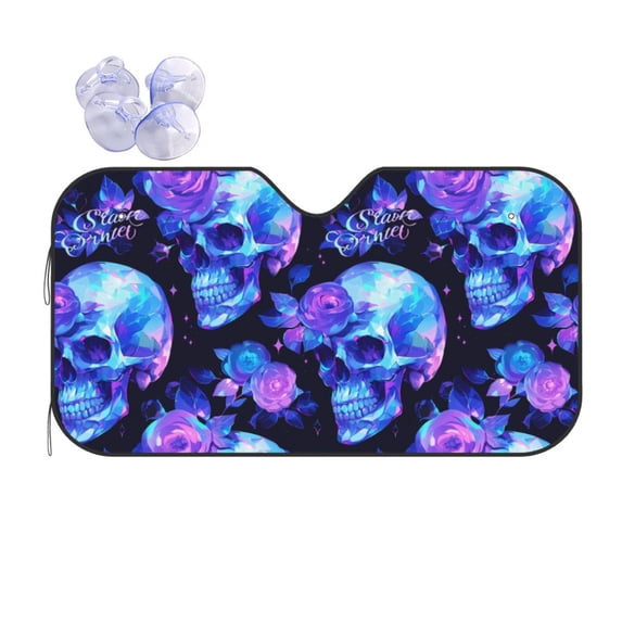 Yiaed cool crystal Skull flower Print Car Windshield Sunshade Front Auto Car Front Window Sun Shade Foldable Sun Visor Shield Cover Auto Accessories for Sedan SUV Truck-Small