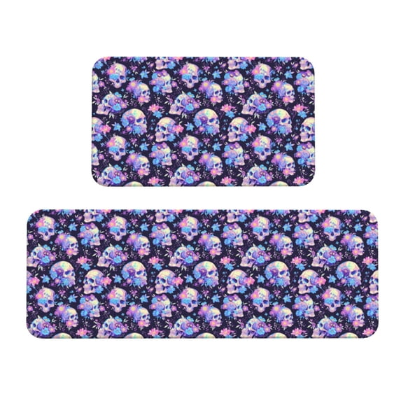 Yiaed cool flower Skull Kitchen Rugs Sets of 2 Kitchen Mats Cushioned Anti Fatigue Kitchen Rug Tapetes Para Cocina for Sink,Laundry Room