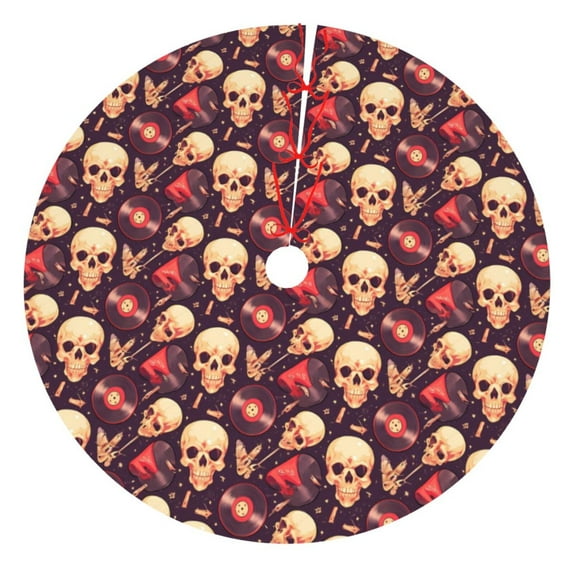 Yiaed cool rock Skull record Print Christmas Tree Skirt , Tree SkirtsTree Mat for Christmas Winter Holiday Indoor Decorations-48"