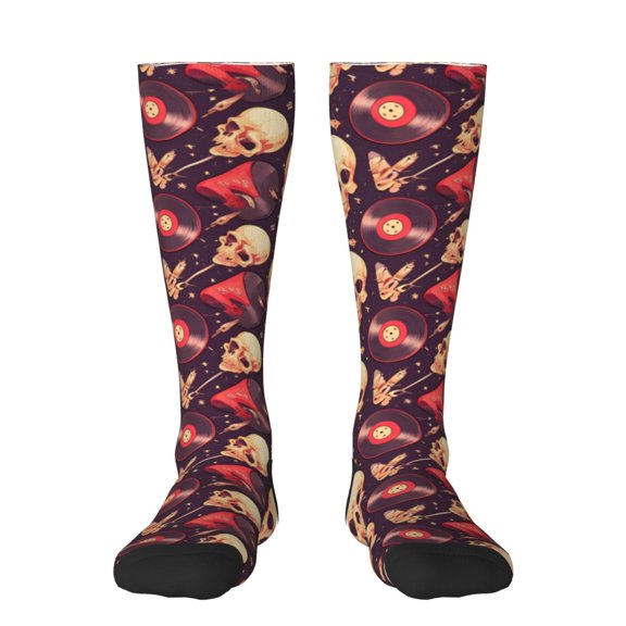 Yiaed cool rock Skull record Print Great elasticity Adult Stockings Sports socks for Men and Women
