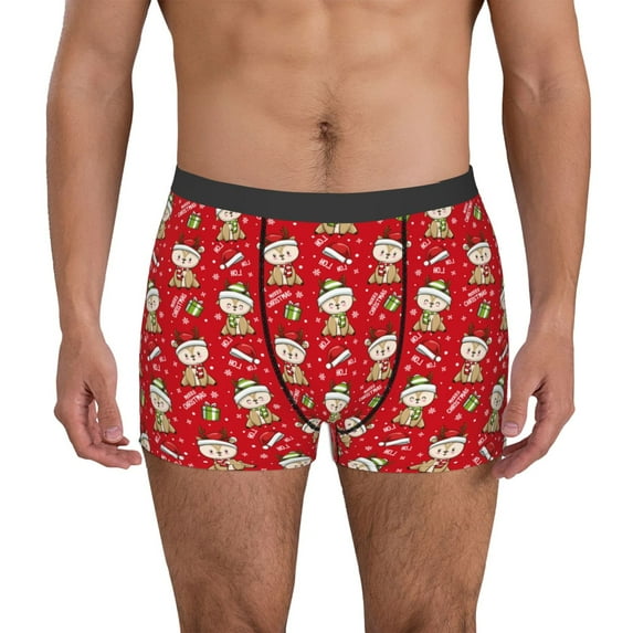 Yiaed cute Christmas Moose Print Men's Soft Cotton Boxer Shorts Breathable Boxers Underwear Moisture-Wicking Underwear Stretch Boxer Briefs for Man-Large