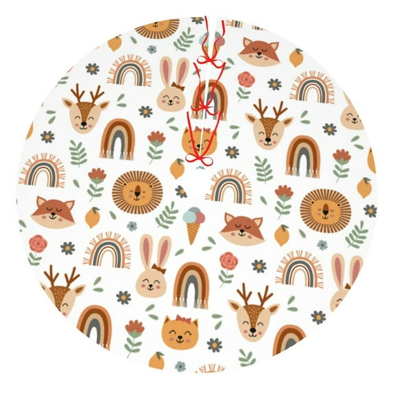 Yiaed cute Rainbow Animal Print Christmas Tree Skirt , Tree SkirtsTree Mat for Christmas Winter Holiday Indoor Decorations-30"