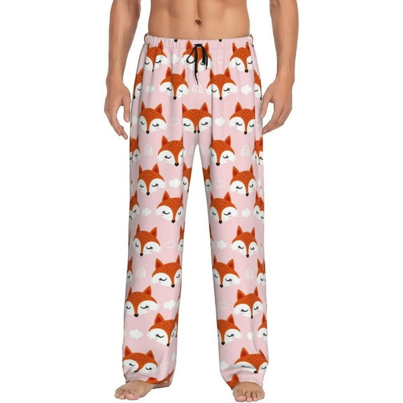 Yiaed cute fox pink Print Men's Lounge Pants, Loose PJ Bottoms, Long Pajama Pants for Men-Small