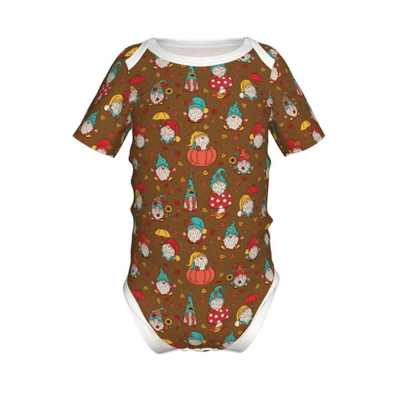 Yiaed cute gnome Pumpkin Print Infant Climbing Short Sleeve Onesie One-Piece Baby Bodysuit Clothes 0-12 Months -12 Months