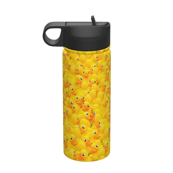 Yiaed duck floating in the pool Print Water Bottle with Straw Lid, Stainless Steel Double Wall Insulated Water Bottle | Leak-Proof and Spill-Proof Water Bottle
