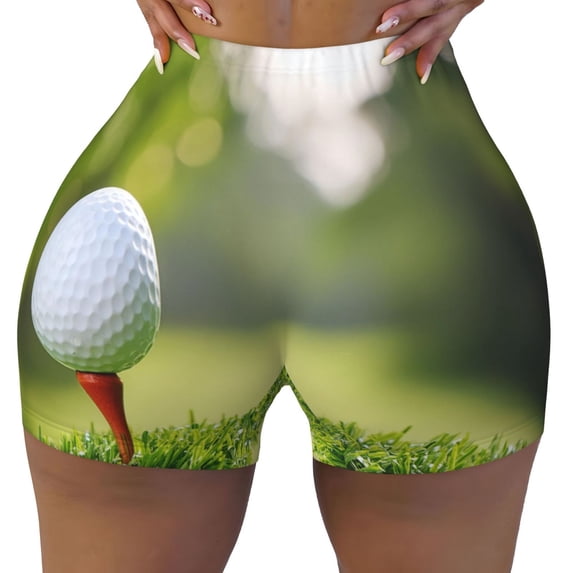 Yiaed golf ball perched on a tee Print Women's Athletic Shorts Running Shorts Sporty Short High Waisted Elastic Workout Shorts for Yoga Gym Running & Sports -Medium