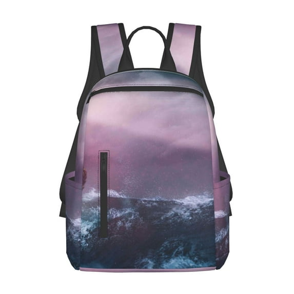 Yiaed lighthouse Waves Torrential Rain Print Lightweight Backpack Travel Backpacks Hiking Daypack for Women Men