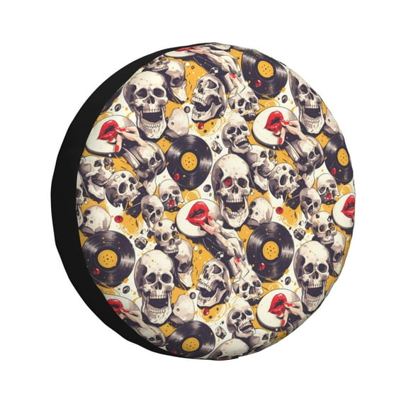 Yiaed lips record rock Skull Print Tire Wheel Cover, Waterproof Spare Tire Cover Fit for Jeep, Truck,Trailer, RV, SUV, Camper and Most Vehicle-15 inch