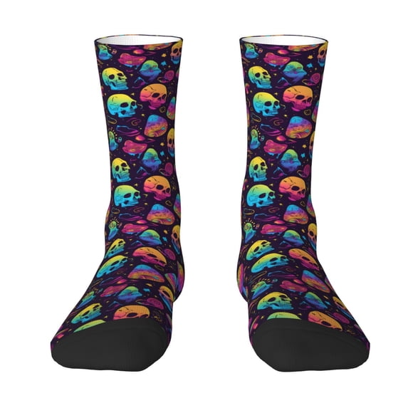 Yiaed mushroom color Skull Print Great elasticity Crew Socks Sports socks for Men and Women