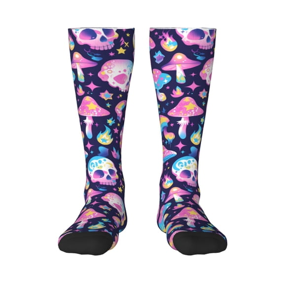 Yiaed mushroom colorful Skull star Print Great elasticity Adult Stockings Sports socks for Men and Women