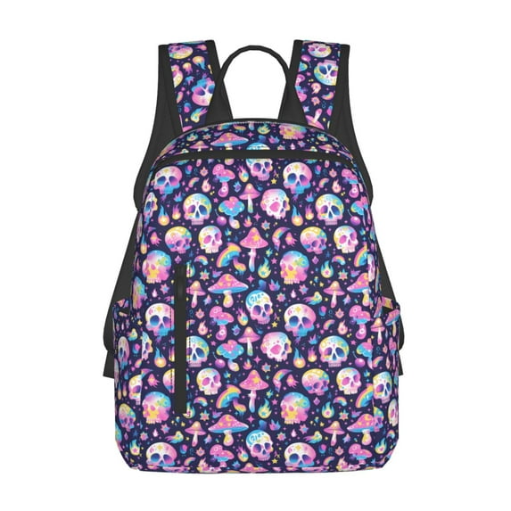 Yiaed mushroom colorful Skull star Print Lightweight Backpack Travel Backpacks Hiking Daypack for Women Men