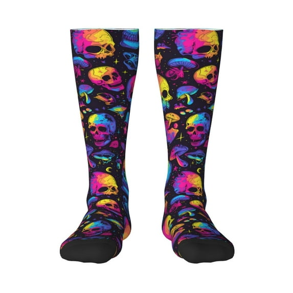 Yiaed mushroom rainbow color Skull Print Great elasticity Adult Stockings Sports socks for Men and Women