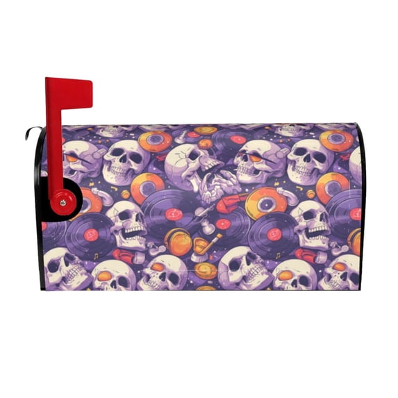 Yiaed music Skull record Print Mailbox Covers, Magnetic Mailbox Cover, Mail Box Covers for Garden Outdoor Decor Box Covers-25.5x21 in