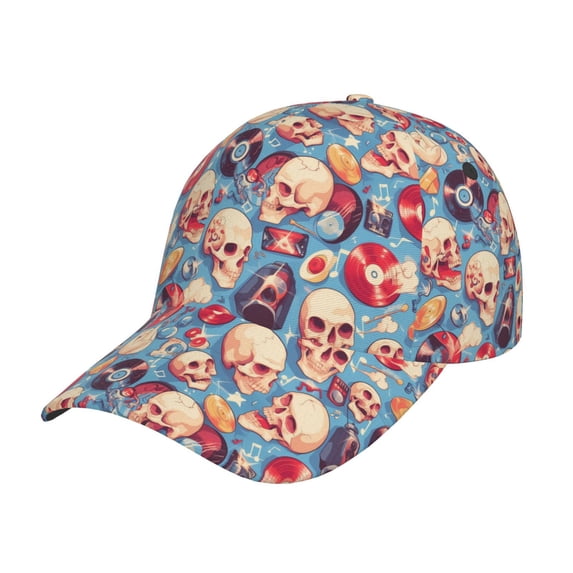 Yiaed music Skull record Retro Print Cap Adjustable Size for Running Workouts and Outdoor Activities All Seasons