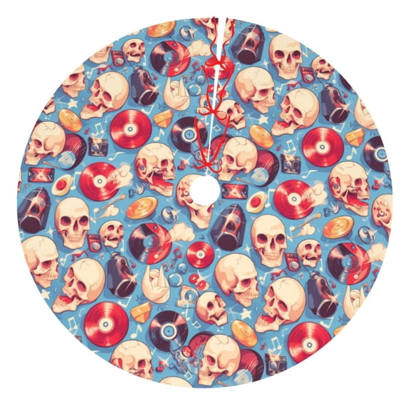Yiaed music Skull record Retro Print Christmas Tree Skirt , Tree SkirtsTree Mat for Christmas Winter Holiday Indoor Decorations-30"