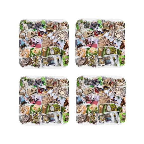 Yiaed pets and birds Collage Print Leather Coasters for Drinks - Cup Coasters Coffee Table Kitchen Table Bar, Home & Office Gifts Handmade Drink Coasters-Square