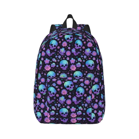 Yiaed purple Skull flower Print Backpack, Premium Laptop Backpack, Travel Backpack for Women, Lightweight Backpacks, Comfortable Back Pack-Medium