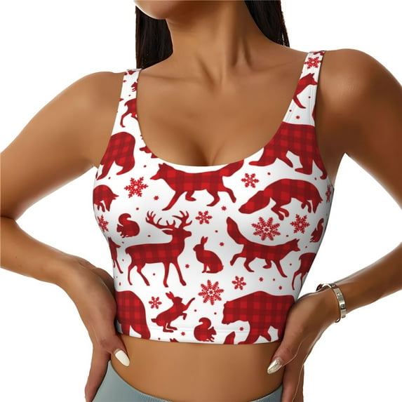 Yiaed red plaid Moose Bunny bear Print Ladies Waistcoat Women Sports Vest Vest Sports Women Sports Top Yoga Vest for Women-XX-Large