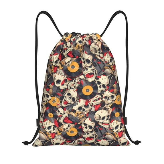 Yiaed rock Skull record artist Print Drawstring Bags Drawstring Backpack Bulk String Back Pack Gym Sport Bag-Small