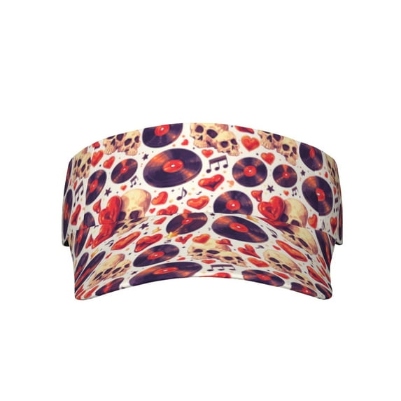 Yiaed rock Skull record heart Print Sport Sun Visor Hats Adjustable Empty Top Baseball Cap Cotton Ball Caps for Women and Men