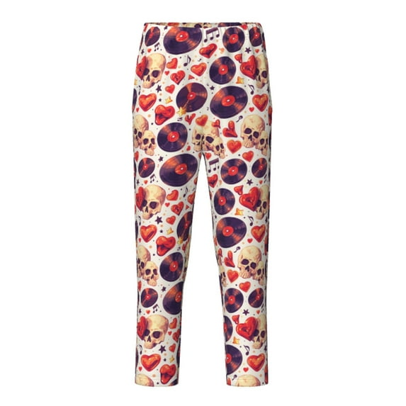 Yiaed rock Skull record heart Print Teenagers' Lounge Pants, Loose PJ Bottoms, Long Pajama Pants for Men-Medium